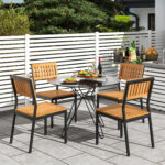 6 Pieces Outdoor Acacia Wood Dining Set with Bench and 2 Inches Umbrella Hole - Image 9