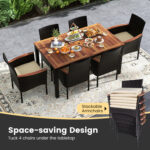 7 Pieces Rattan Patio Dining Set with Stackable Chairs and Umbrella Hole - Image 9