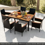 7 Pieces Rattan Patio Dining Set with Stackable Chairs and Umbrella Hole - Image 2