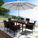7 Pieces Rattan Patio Dining Set with Stackable Chairs and Umbrella Hole - Image 13