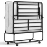 75 x 38 Inch Folding Bed with Mattress Twin Size Rolling Guest Bed - Image 4
