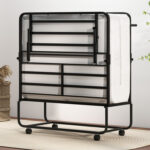 75 x 38 Inch Folding Bed with Mattress Twin Size Rolling Guest Bed - Image 2