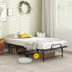 75 x 38 Inch Folding Bed with Mattress Twin Size Rolling Guest Bed - Image 6