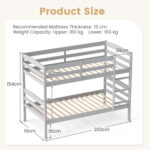 Solid Wood Twin Over Twin Bunk Bed Frame with High Guardrails and Integrated Ladder - Image 5