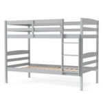 Solid Wood Twin Over Twin Bunk Bed Frame with High Guardrails and Integrated Ladder