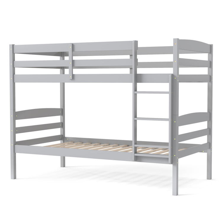 7949302901754647483.jpg Solid Wood Twin Over Twin Bunk Bed Frame with High Guardrails and Integrated Ladder - Image 1