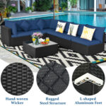 7 Pieces Sectional Wicker Furniture Sofa Set with Tempered Glass Top Coffee Table - Image 3