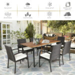 7 Pieces Patio Rattan Cushioned Dining Set with Umbrella Hole - Image 3