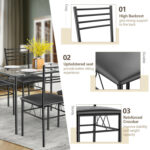 5 Pieces Dining Set with Tempered Glass Top Table and 4 Upholstered Chairs - Image 15