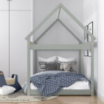 Twin Size Kids House Bed Wood Frame with Roof - Image 6