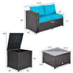 4 Pieces Outdoor Patio Rattan Furniture Set with Loveseat and Storage Box - Image 5