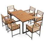 7-Piece Outdoor Dining Set with Acacia Wood Table & Chairs and Umbrella Hole