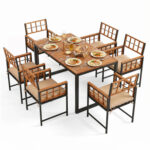 7-Piece Outdoor Dining Set with Acacia Wood Table & Chairs and Umbrella Hole - Image 4