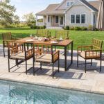 7-Piece Outdoor Dining Set with Acacia Wood Table & Chairs and Umbrella Hole - Image 6