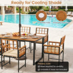 7-Piece Outdoor Dining Set with Acacia Wood Table & Chairs and Umbrella Hole - Image 9