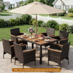 7-Piece Patio Dining Set with Wood Tabletop and Padded Cushion for Backyard - Image 3