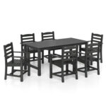 7 Pieces Outdoor Dining Table Set for 6 People 67 Inch HDPE Patio Rectangle Table and 6 Armchairs