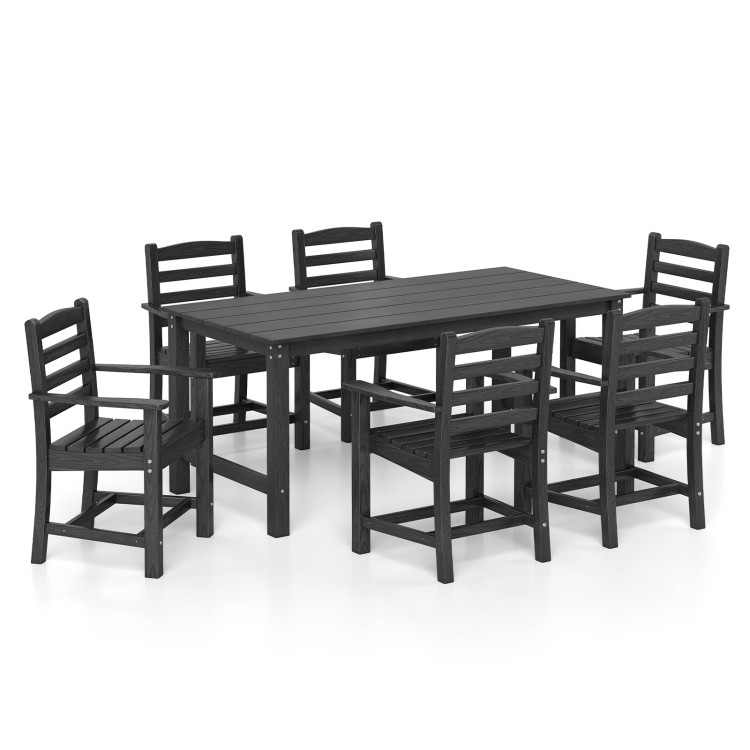 7_Pieces_Outdoor_Din_1769677203500130_798422.jpg 7 Pieces Outdoor Dining Table Set for 6 People 67 Inch HDPE Patio Rectangle Table and 6 Armchairs - Image 1