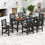 7 Pieces Outdoor Dining Table Set for 6 People 67 Inch HDPE Patio Rectangle Table and 6 Armchairs - Image 2