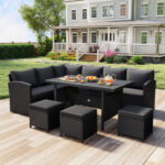 7 Pieces Outdoor Wicker Sectional Sofa Set with Dining Table - Image 2