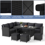7 Pieces Outdoor Wicker Sectional Sofa Set with Dining Table - Image 8