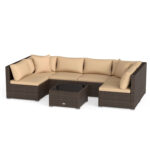 7 Pieces Patio Rattan Furniture Set with Sectional Sofa Cushions