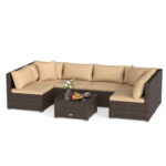 7 Pieces Patio Rattan Furniture Set with Sectional Sofa Cushions - Image 4