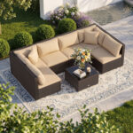 7 Pieces Patio Rattan Furniture Set with Sectional Sofa Cushions - Image 2