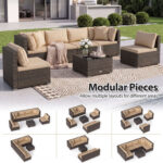 7 Pieces Patio Rattan Furniture Set with Sectional Sofa Cushions - Image 11