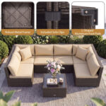 7 Pieces Patio Rattan Furniture Set with Sectional Sofa Cushions - Image 12