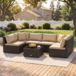 7 Pieces Patio Rattan Furniture Set with Sectional Sofa Cushions - Image 3