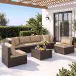 7 Pieces Patio Rattan Furniture Set with Sectional Sofa Cushions - Image 7