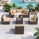 7 Pieces Patio Rattan Furniture Set with Sectional Sofa Cushions - Image 6