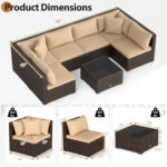 7 Pieces Patio Rattan Furniture Set with Sectional Sofa Cushions - Image 5