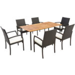 7 Pieces Patio Wicker Cushioned Dining Set with Umbrella Hole - Image 2