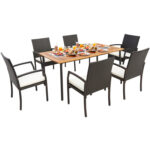 7 Pieces Patio Wicker Cushioned Dining Set with Umbrella Hole - Image 3