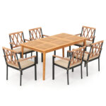 7 Piece Patio Acacia Wood Dining Set Solid Wooden Dining Furniture with Umbrella Hole - Image 3