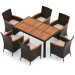 7 Pieces Garden Dining Patio Rattan Set with Cushions for Backyard - Image 3