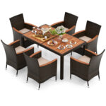 7 Pieces Garden Dining Patio Rattan Set with Cushions for Backyard - Image 4