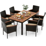7 Pieces Rattan Patio Dining Set with Stackable Chairs and Umbrella Hole - Image 5
