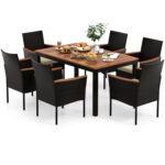 7 Pieces Rattan Patio Dining Set with Stackable Chairs and Umbrella Hole - Image 6