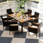 7 Pieces Rattan Patio Dining Set with Stackable Chairs and Umbrella Hole - Image 3