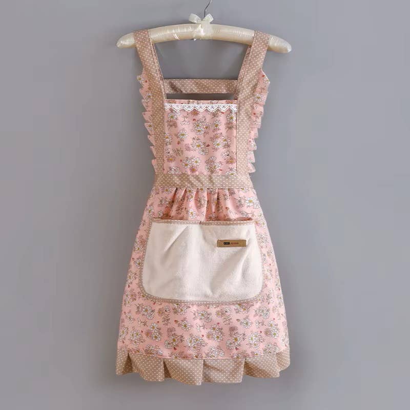 Vintage Floral Cottagecore Pinafore Apron with Front Pocket
