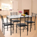 5 Pieces Dining Set with Tempered Glass Top Table and 4 Upholstered Chairs - Image 2