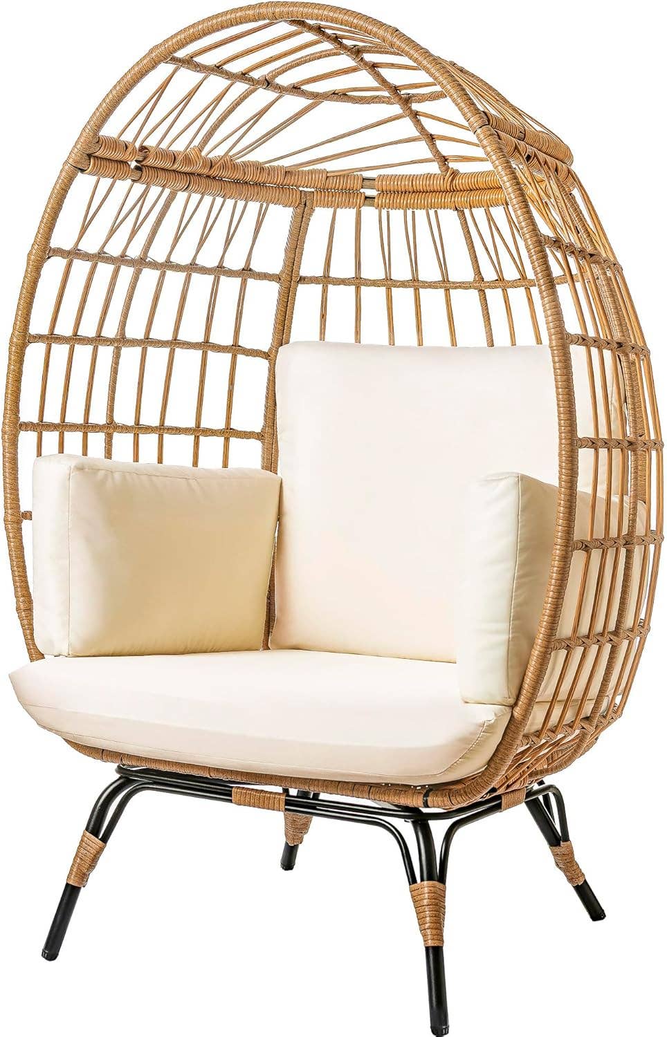 Wicker Egg Chair w/ Cushion, Rattan Patio Lounge Chair