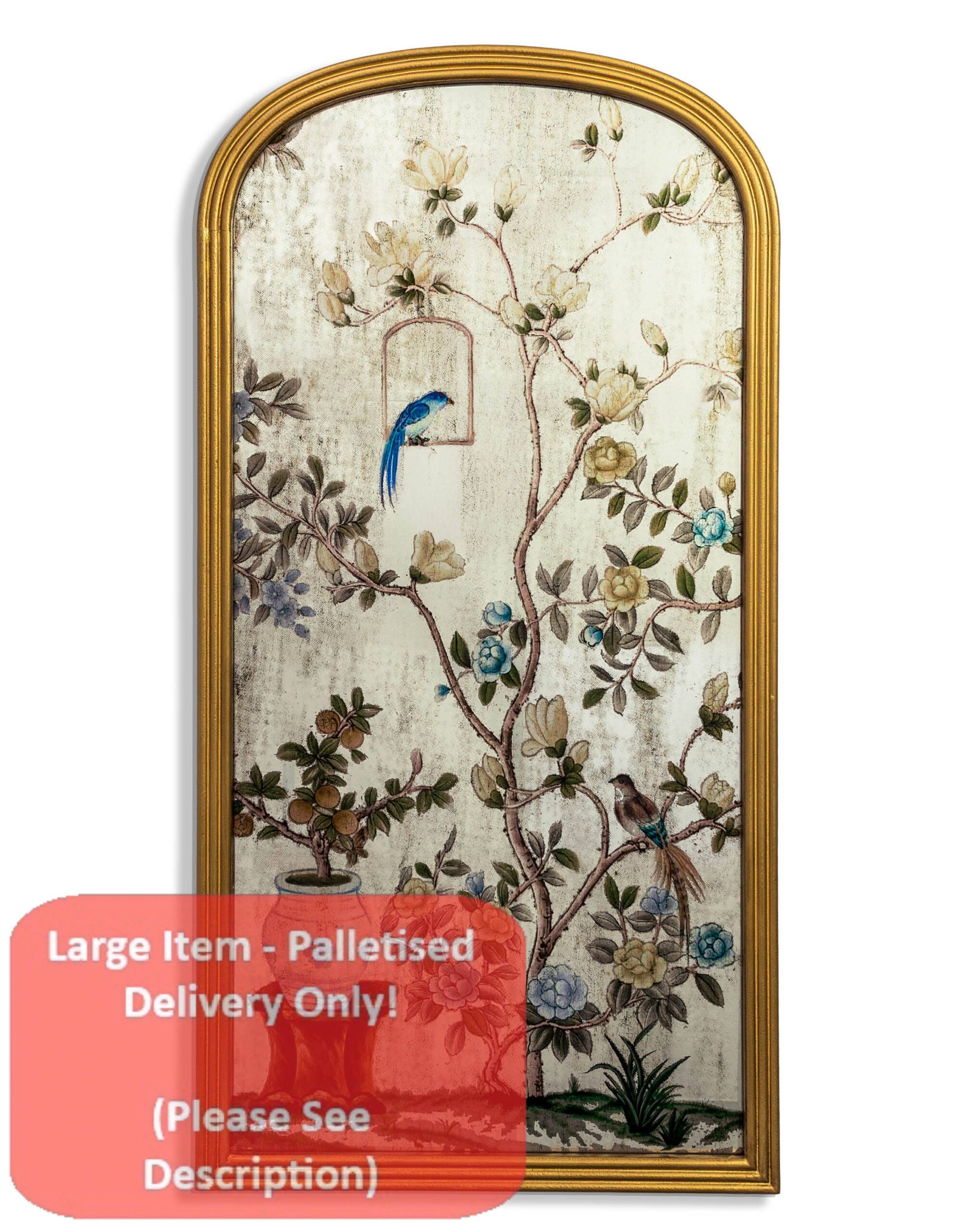 Tall Arch Gold-Framed Botanical Glass Wall Mirror