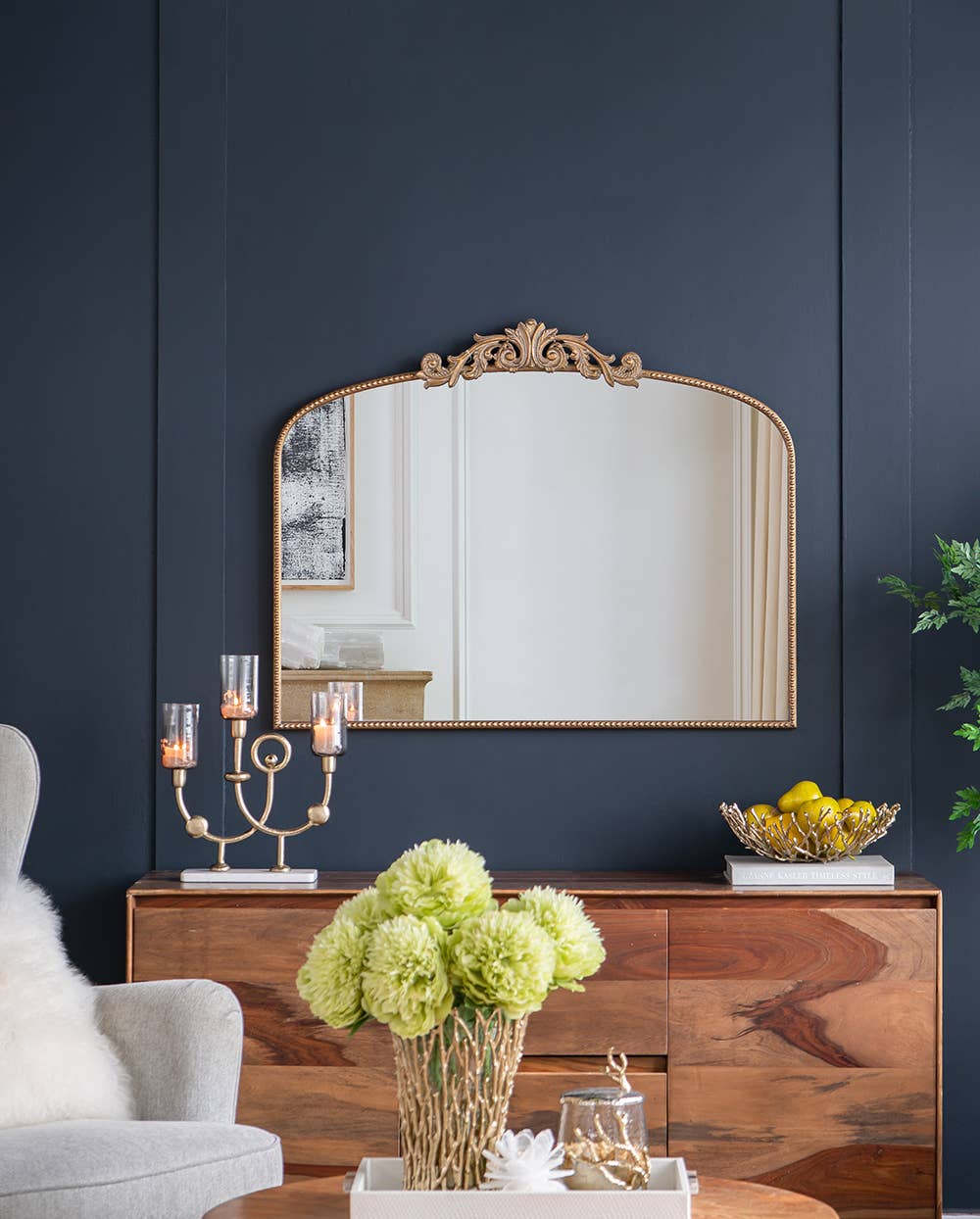 40x31" Ornate Arched Gold Mirror