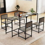 3 Pieces Dining Set Compact Table and 2 Chair with Metal Frame for Small Space - Image 7