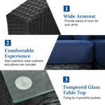 7 Pieces Sectional Wicker Furniture Sofa Set with Tempered Glass Top Coffee Table - Image 12