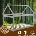 Twin Size Kids House Bed Wood Frame with Roof - Image 12